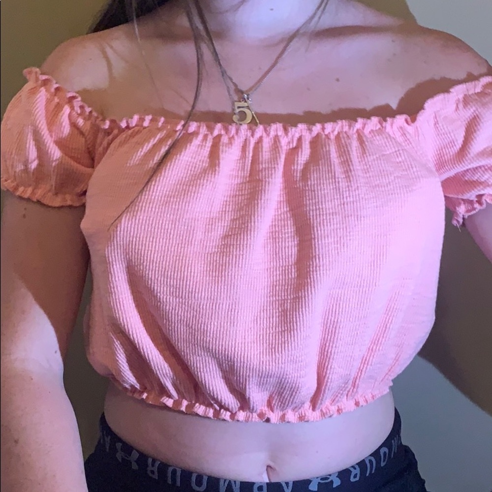 crop top pink off the shoulder